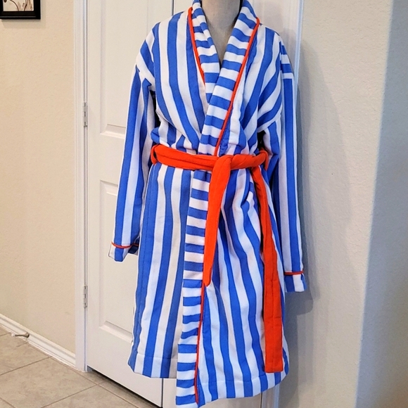 Bark Intimates & Sleepwear Bark Blue White Striped Robe Orange Trim